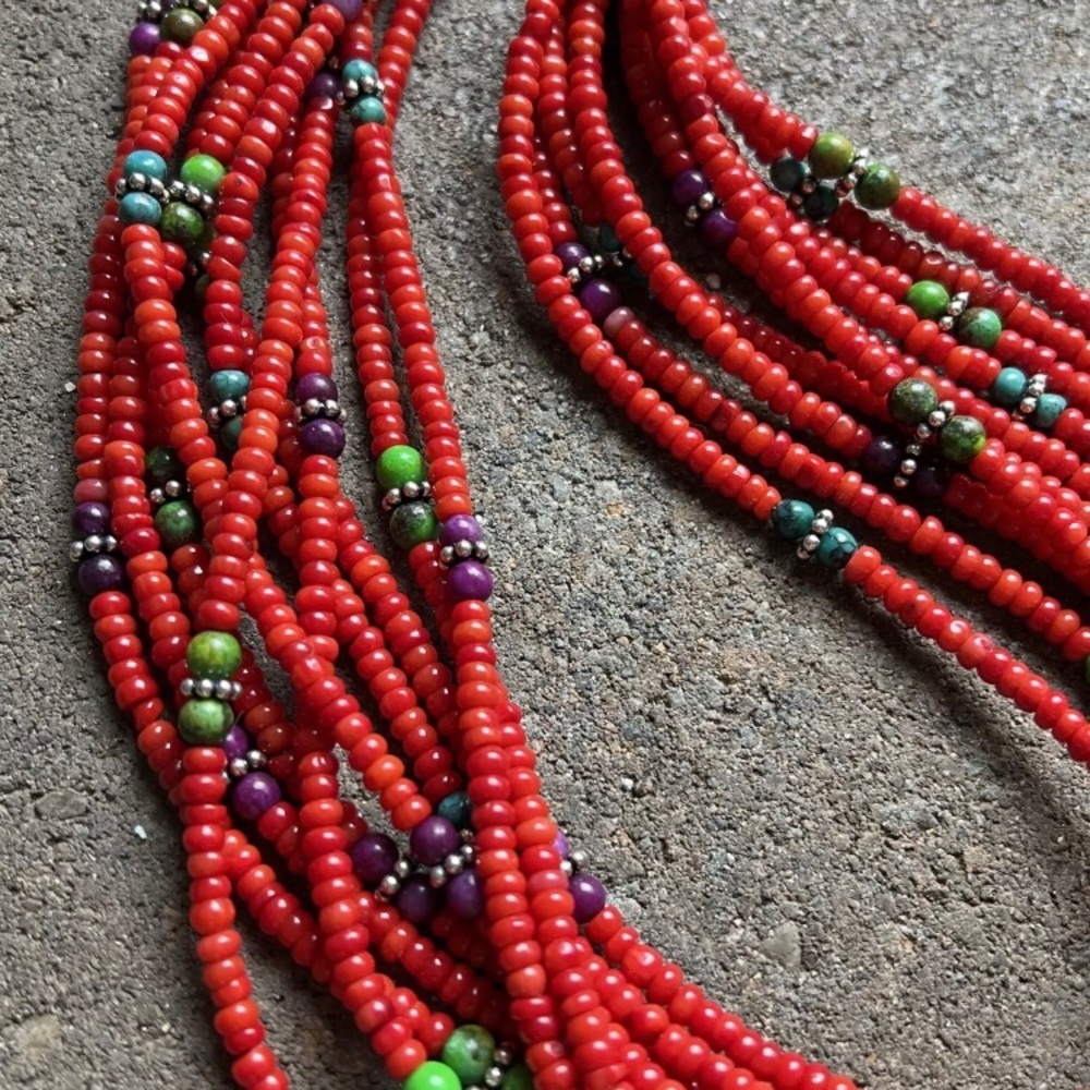 Sterling Silver Multi Strand Multi Stone Red Cora… - image 5